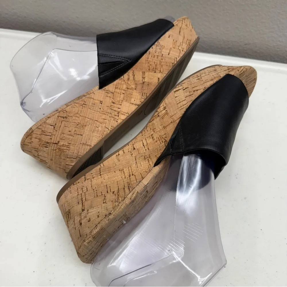 Micheal Michael Shannon Sandals Size 9.5 Wedge Black Strap Shoes